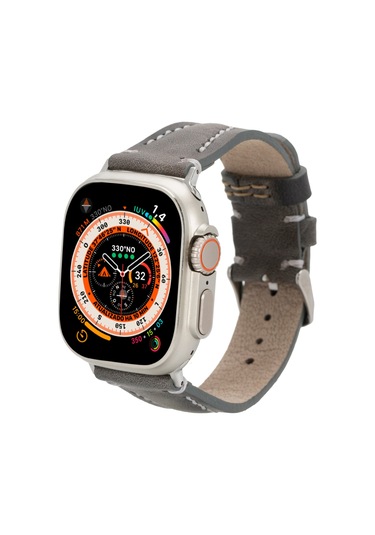 Bloomstrap Avilla Ash Gray Deri iOS Watch Uyumlu Kayışı-44/45/46/49mm