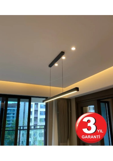 Linear 150cm Siyah Kasa Ledli Sarkıt Modern Led Avize, Salon, Mutfak, Masa Üstü Avize Aydınlatma Gün Işığı