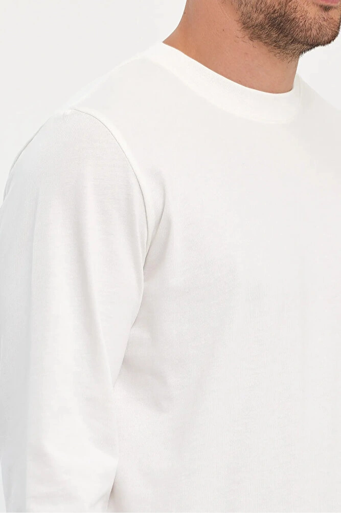 Erkek Bisiklet Yaka Baskısız Rahat Kalıp Mevsimlik Sweatshirt Ekru