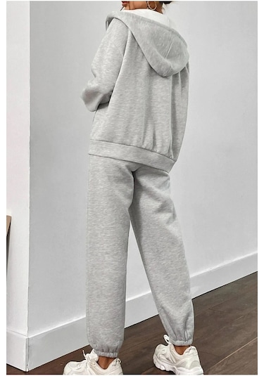 Hırsch Unisex Gri Oversize Alt Üst 2'li Eşofman Hırka Takım Gri
