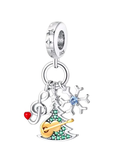 Noel Ağacı Kar Tanesi Ve Sol Anahtarı Sallantılı Charm Gümüş