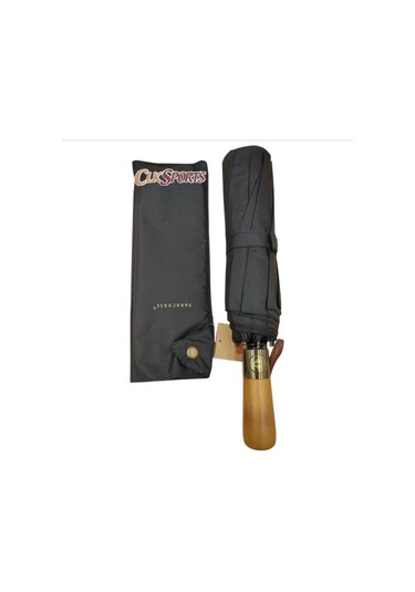 Parachase Ahşap Saplı Otomatik Premium Şemsiye Ahşap Saplı Çift Katmanlı - Çıtçıt Kılıflı Siyah