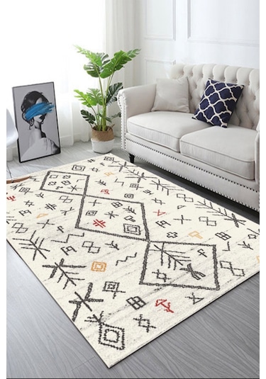 Decomia Home Dijital Kaymaz Yıkanabilir Etnik Salon Halısı Mutfak Halısı Koridor Halısı Halı Yolluk D4100