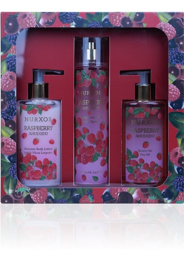 Nurxos 9888 Raspberry Ahududu Hediyelik Kutulu 3'lü Set Vücut Spreyi & Losyon & Duş Jeli