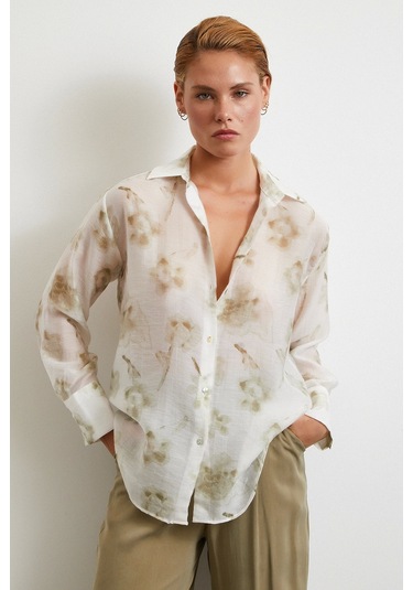 Organze Desenli Tül Gömlek Yeşil Yeşil