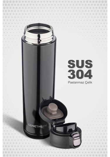 Lunetherm Sızdırmaz Vakumlu Çift Katmanlı Çelik Termos - Siyah