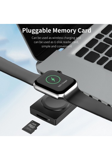 iOs Watch Uyumlu Serisi İçin S02 Usb Magnicy iOs Watch Uyumlu Kart Okuyucu İşlevi İle Kablosuz Şarj Cihazı Siyah