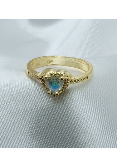 Yeni Sezon Vip Seri Paslanmaz Çelik Altın Kaplama Mavi Taş'lı Kalp'li Yüzük Gold