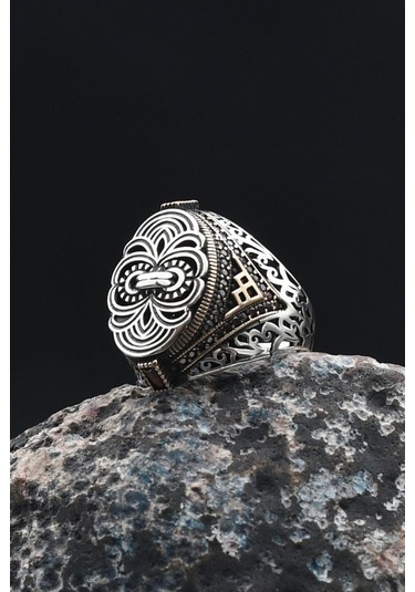 Örgü Tasarım Erkek Yüzüğü 925 Ayar Gümüş Zirkon Taş Süslemeli 901372 Gümüş