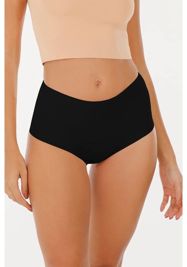 Kadın Yüksek Bel Basic Dikişsiz Lazer Kesim Külot 3'lü Paket Siyah-siyah Siyah