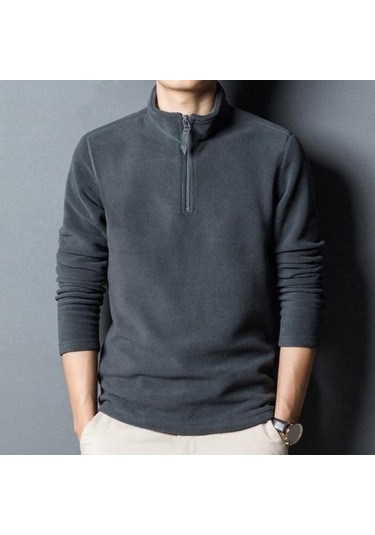 Erkekler Sonbahar Kış Kazak Fermuar Stand Yaka Uzun Kollu Kalın Polar Polar Düz Renk Uzun Kollu Boyun Koruma Orta Uzunlukta Yumuşak Rahat Mavi