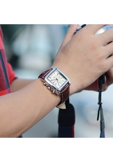 Geeksen Erkekler İçin Dörtgen Kadranlı, Işıklı, Zaman-tarih Gösteren, Su Geçirmez, Deri Kayışlı Klasik Spor Quartz Saat - Beyaz Çok Renkli