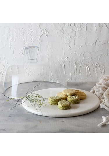 Akayev Mermer 25 CM Beyaz Cam Fanus