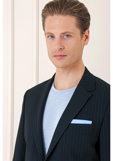 Comfort Fit Çizgili Esnek Pamuk Casual Siyah Ceket C 673 Siyah