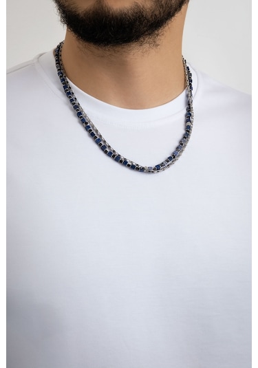 So Chic Lapis Taşlı 55 Cm Çelik Çoklu Erkek Kolye Lacivert
