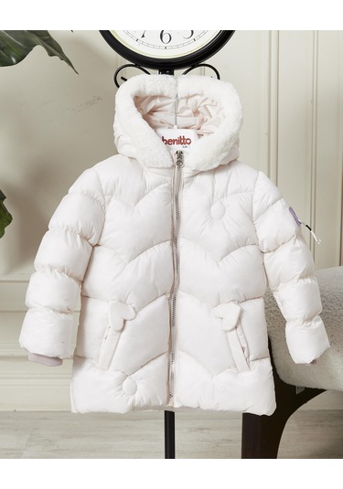 Benitto Kids Kız Bebek Kapüşonlu Fermuarlı Şişme Mont 51351 Krem