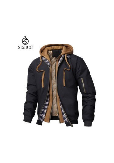 Kapitone Pamuklu Sweatshirt Sahte İki Parçalı Erkek Ceketi Siyah