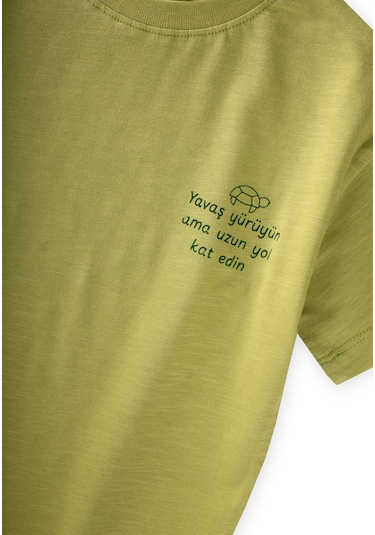 Cigit Slogan Baskılı T-shirt 2-10 Yaş Lime Yeşil