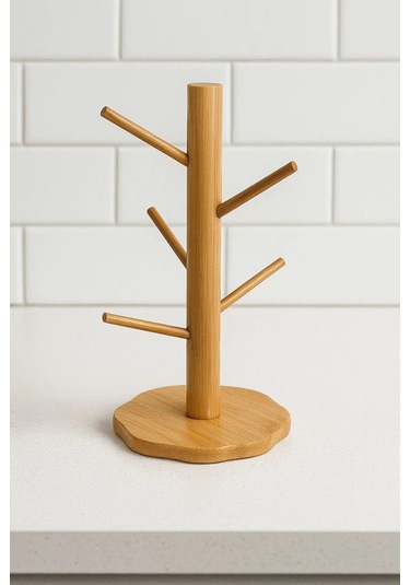 Bambu 6 Lı Bardak Askılığı Doğal Ve Şık Bambu Bardak Standı 15x35 Cm Bambu