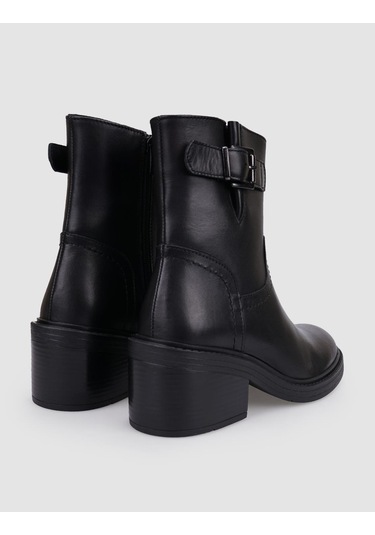 Cabani %100 Hakiki Deri Siyah Fermuarlı Kadın Topuklu Bot Siyah