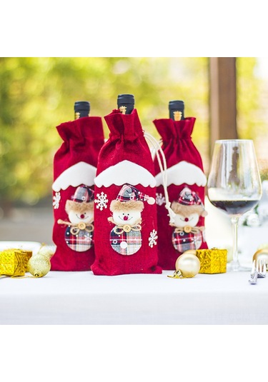 Qingmipy Noel Şarap Flaske Kılıfı, Santa Ve Kar Tanesi Desenli, Ayarlanabilir Kapanma, Noel Partisi Dekorasyonu, Hediye Çantası Kırmızı, 31 14cm