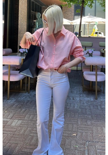 Madmext Mad Girls Pembe Oversize Gömlek Mg1369 Pembe