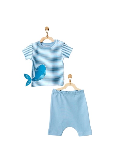 Andywawa Erkek Bebek Balina Motifli Mavi Alt Üst Takım Ac21564r 001