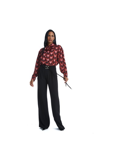 Kalp Desenli Şık Gömlek Zarif Fiyonk Detaylı Tasarım Kiremit