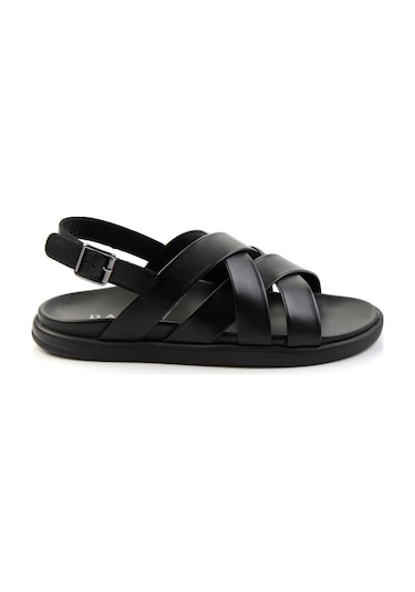 Bambi Siyah Leather Erkek Sandalet E05863955543 Siyah