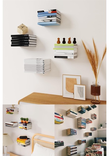 Sihirbaz Raf Duvar Rafı Metal Kitaplık Gizli Kitaplık Görünmez Dekoratif Duvar Kitaplığı 2 Adet Diğer