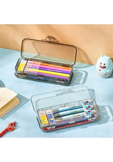 Willowhaven Rj 26 Grand Kapasiteli Kalem Çantası, Şeffaf Çift Katmanlı Kırtasiye Kutusu, El Kaldırma, Haki Renk Haki