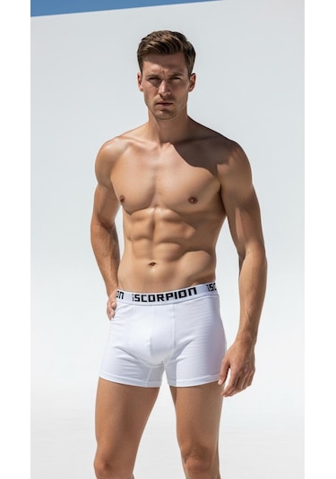 Erkek 6 Lı Boxer Seti Beyaz Renk Esnek Bel Lastikli Beyaz