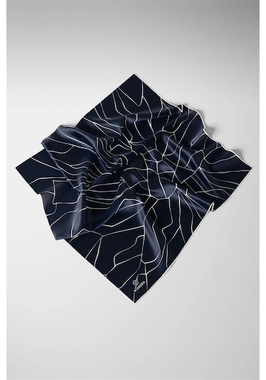Vissona Twill İpek Eşarp 60801-26 Lacivert - Krem