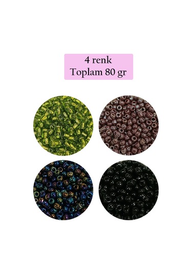 Dökme Cam Kum Boncuk 8/0 3 Mm - 4 Renk - Toplam 80 Gram - Bnc422