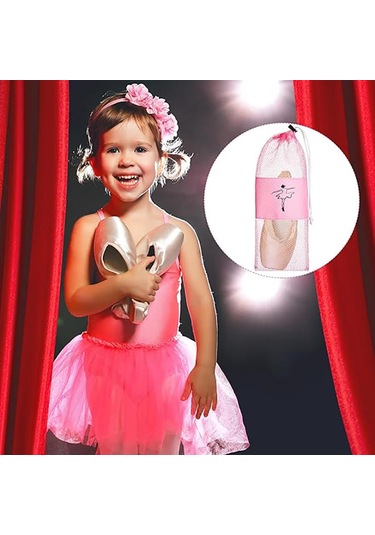 Taşınabilir File Dans Ayakkabısı Çantası Nefes Alabilen Saklama Kesesi Kız Çocuk Bale Düzenleyici Çantalar İpli Ayakkabı Keseleri Pembe