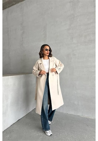Dip Moda Kadın Astarlı Bej İthal Kaşe Kaban Dpnbg048 Bej