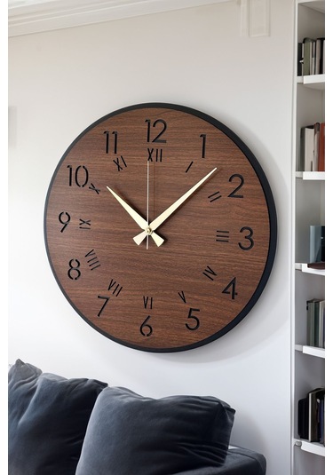 Dekoratif Yeni Modern Menkalinan Ahşap Duvar Saati 48cm Siyah