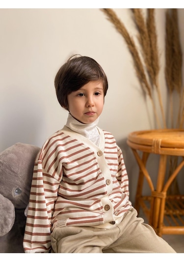 Cigit Çizgili Hırka 2-10 Yaş Kahverengi Kahve