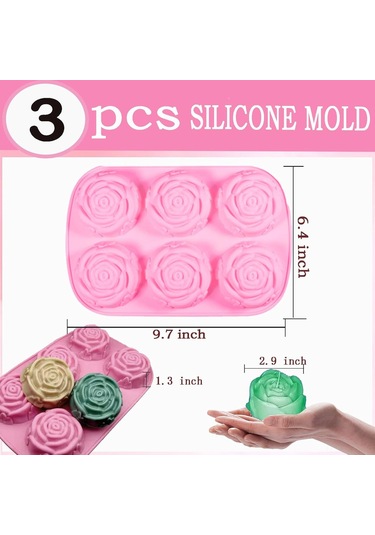 Shineyee 3'lü Yemek Kalitesi Silikon Kalıp Seti - Çiçek Şekli, Sabun/çikolata/çerez Hazırlama, Anti Yapışkan, -40 C'den 230 C'ye Dayanıklı Pembe