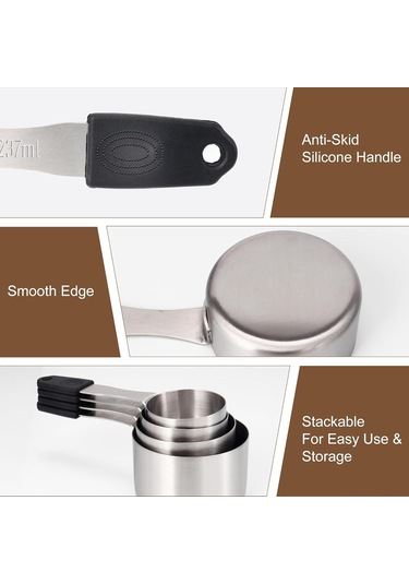 Gajeena Magnetik Paslanmaz Çelik Ölçü Kupa Ve Kaşık Seti 5 Kupa + 8 Çift Taraflı Kaşık + Düzeltici - 13 Parça Tam Ölçüm Aleti Gümüş