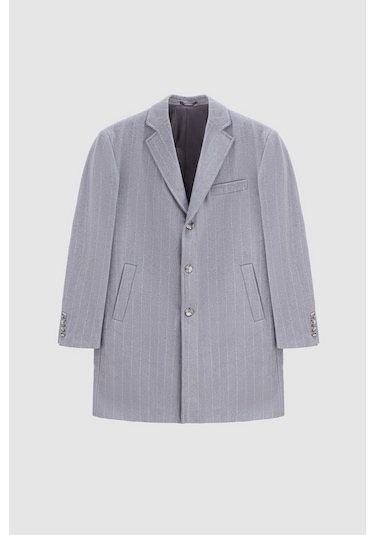 Ds Damat Regular Fit Gri Çizgili Yünlü Palto 1hf083220016m Gri