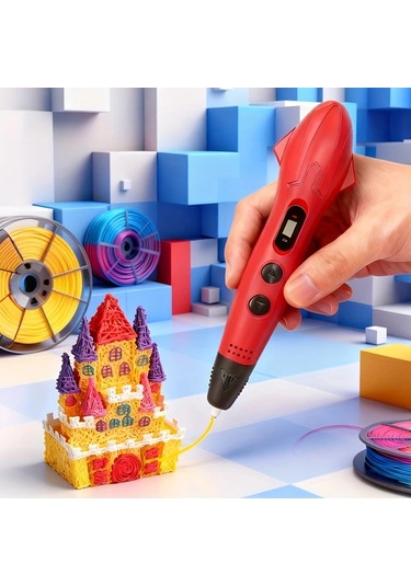 Elmpaly Mavi 3d Kalem Seti: 12 Renk Pla, Şablon Ve  Kutusu İle 3 Boyutlu Çizim