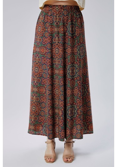 Nurören Viskon Kumaş 8 Parça Uzun Kadın Etek- Turuncu Turuncu