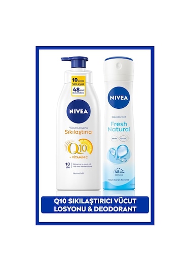 Nivea Q10 Sıkılaştırıcı ve Nemlendirici Vücut Losyonu 400 ML + Fresh Natural Kadın Sprey Deodorant 150 ML