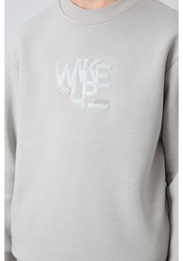 Tommy Life Taş Pamuklu Kalın İçi Tüylü Yumuşak Dokulu Standart Fit Baskılı Erkek Çocuk Eşofman Takım - 11253 Taş Rengi Taş