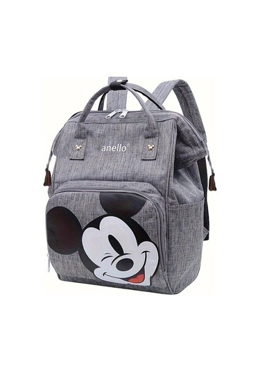 Wangxi 1pc Disney Mickey Anime Kırmızı Siyah Pembe Gri Mavi Naylon Sırt Çantası Gri Geniş Cep Fermuar Gri