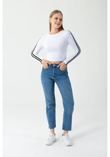 Giysa Kadın Bisiklet Yaka Kolu Biyeli Basic Body Beyaz - Ms0001276 Beyaz