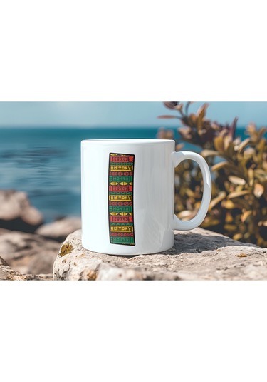 I Harfi Etnik Desenli Kupa - Afrika Tarzı Kahve Çay Kupası - Hediyelik - Black History Beyaz
