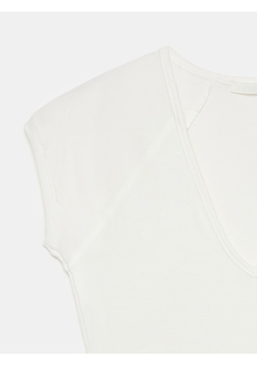 Dilvin 32894 V Yaka Fit T-shirt-ekru