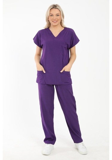 Likralı Cerrahi, Doktor, Hemşire, Renkli Üniforma Takım Mor